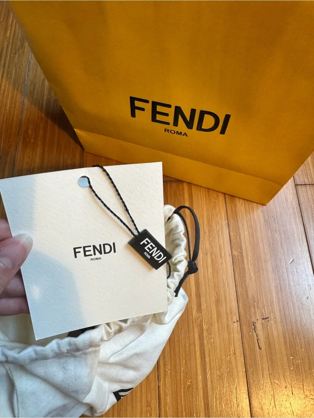 Fendi Logo Gift Bag & Dust Bag Set in Yellow, Cream, Black